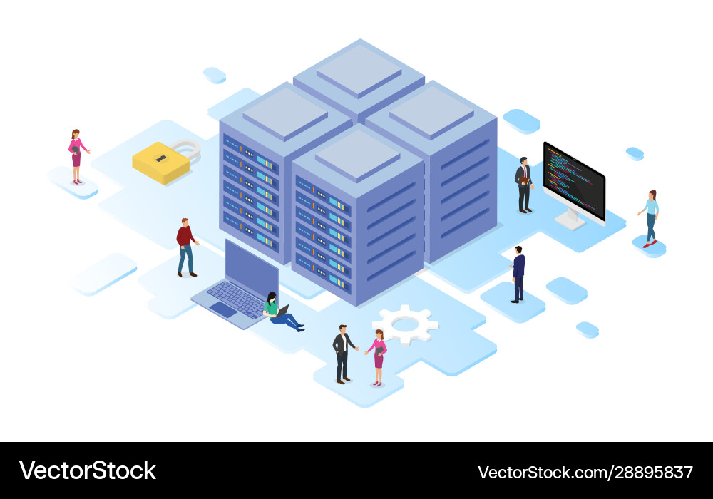 Data center or server room processing Data center or server room processing vector image