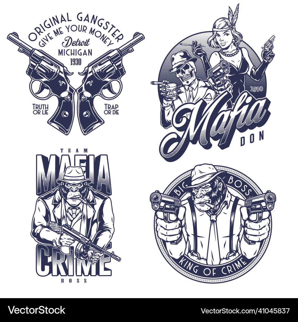 Mafia Gangster Labels Set Vector Image