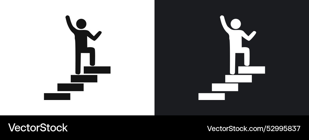Man on stairs icon linear graphics set in black Man on stairs icon linear graphics set in black vector image