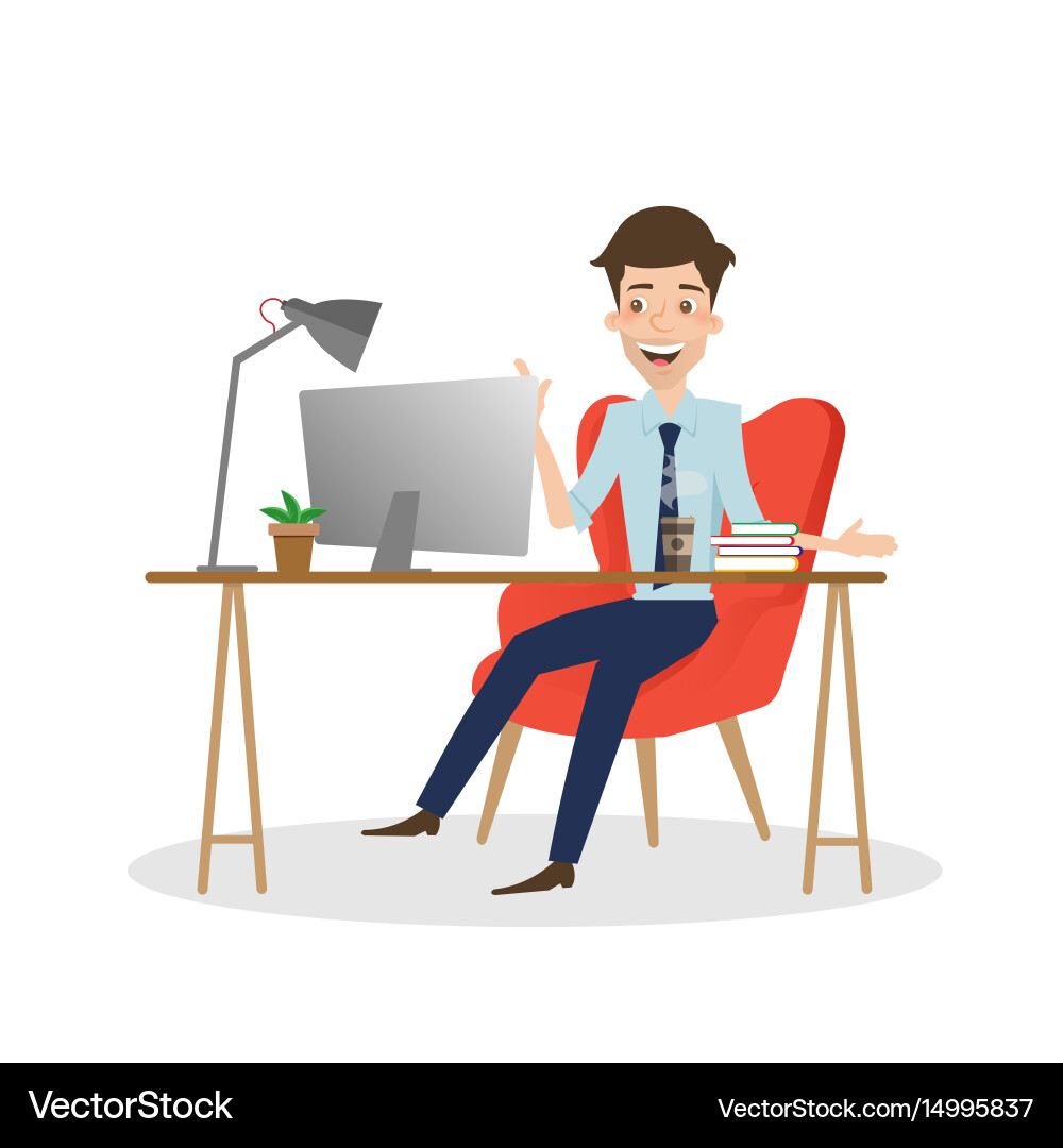 Man Working on Computer at Desk vector image