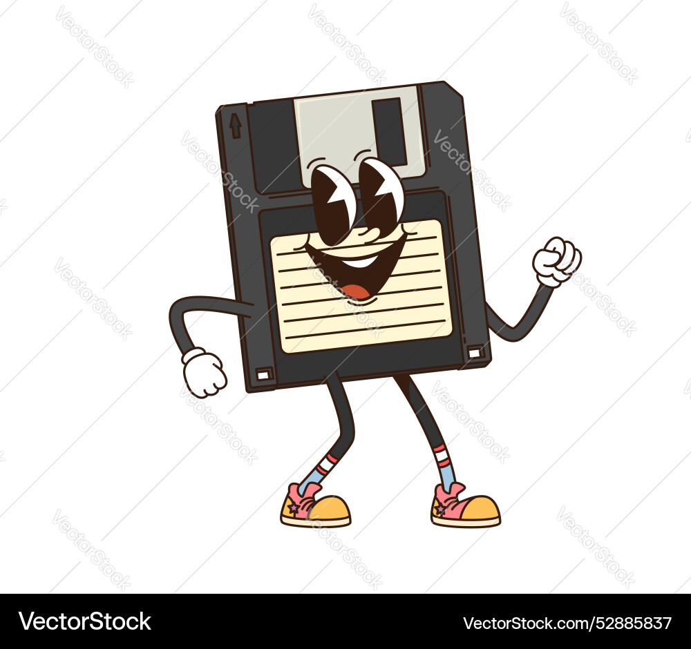 Retro Computer Diskette Character Vector Image