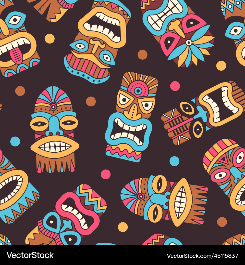 Tiki masks pattern authentic exotic tribal Tiki masks pattern authentic exotic tribal vector image