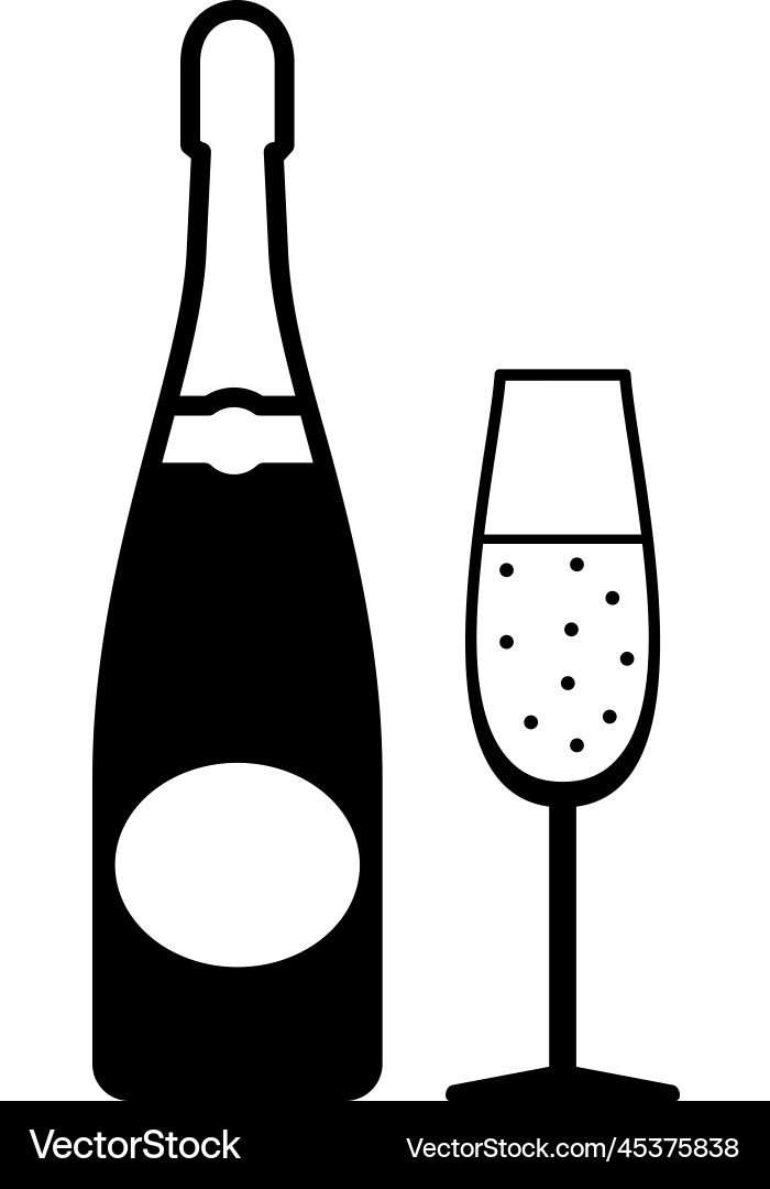 Champagne icon sparkling wine glass and bottle vector image