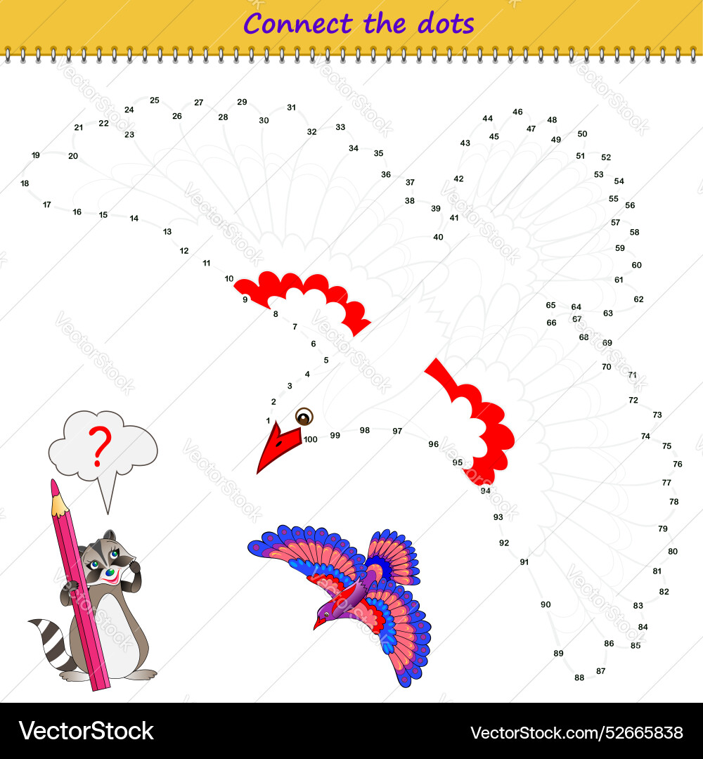 Connect the dots from 1 to 100 and draw bird Connect the dots from 1 to 100 and draw bird Vector Image