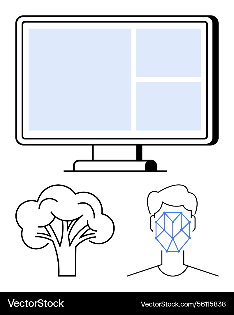 Facial recognition and ai concepts with monitor vector image