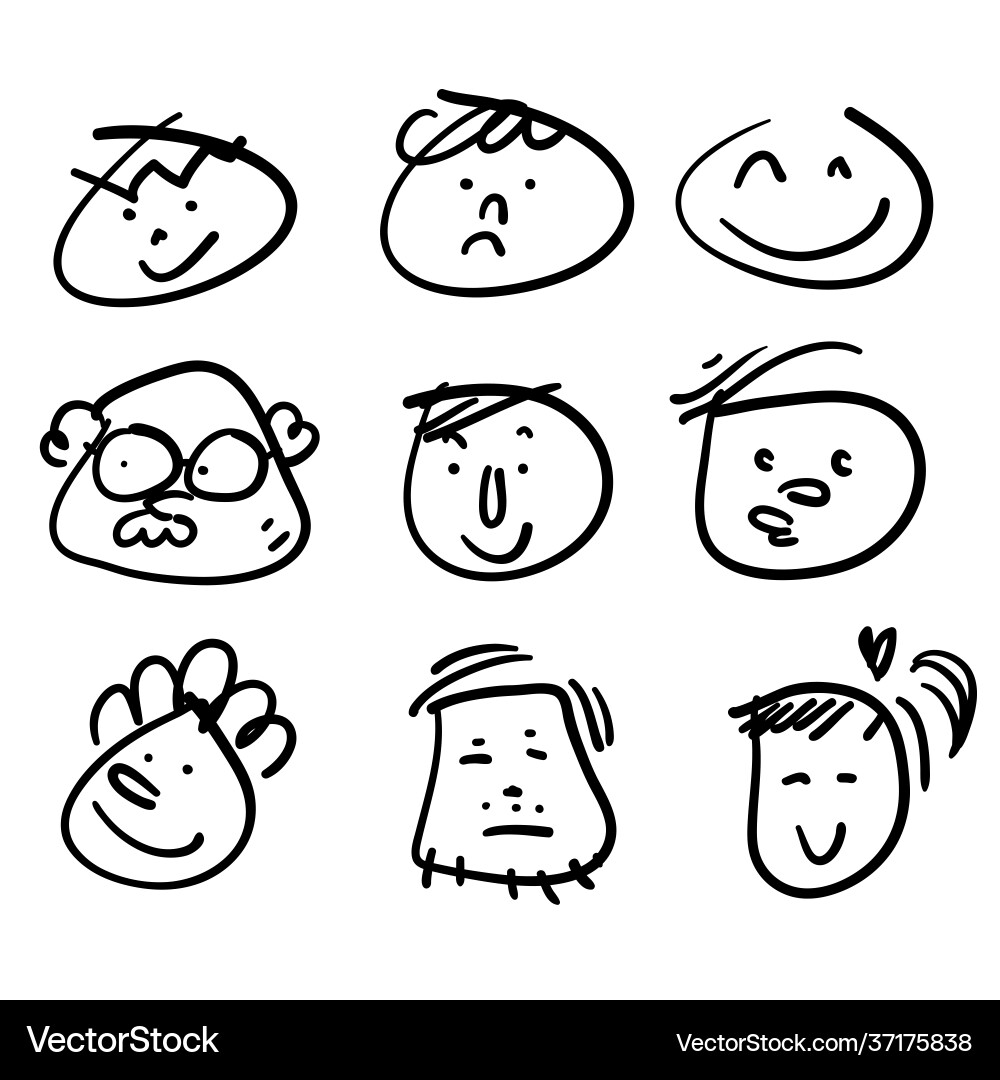 Hand drawn doodle comic faces with various Hand drawn doodle comic faces with various vector image