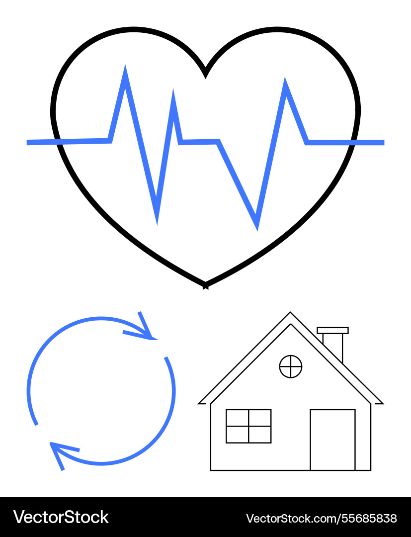 Heartbeat graph in heart outline with circular Heartbeat graph in heart outline with circular Vector Image