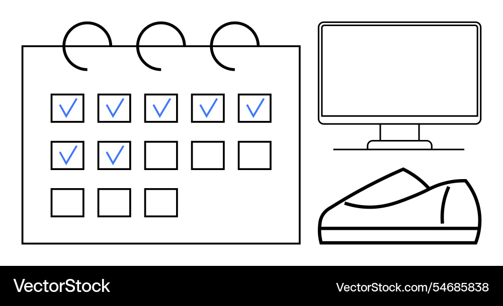 Organized workspace with calendar computer vector image