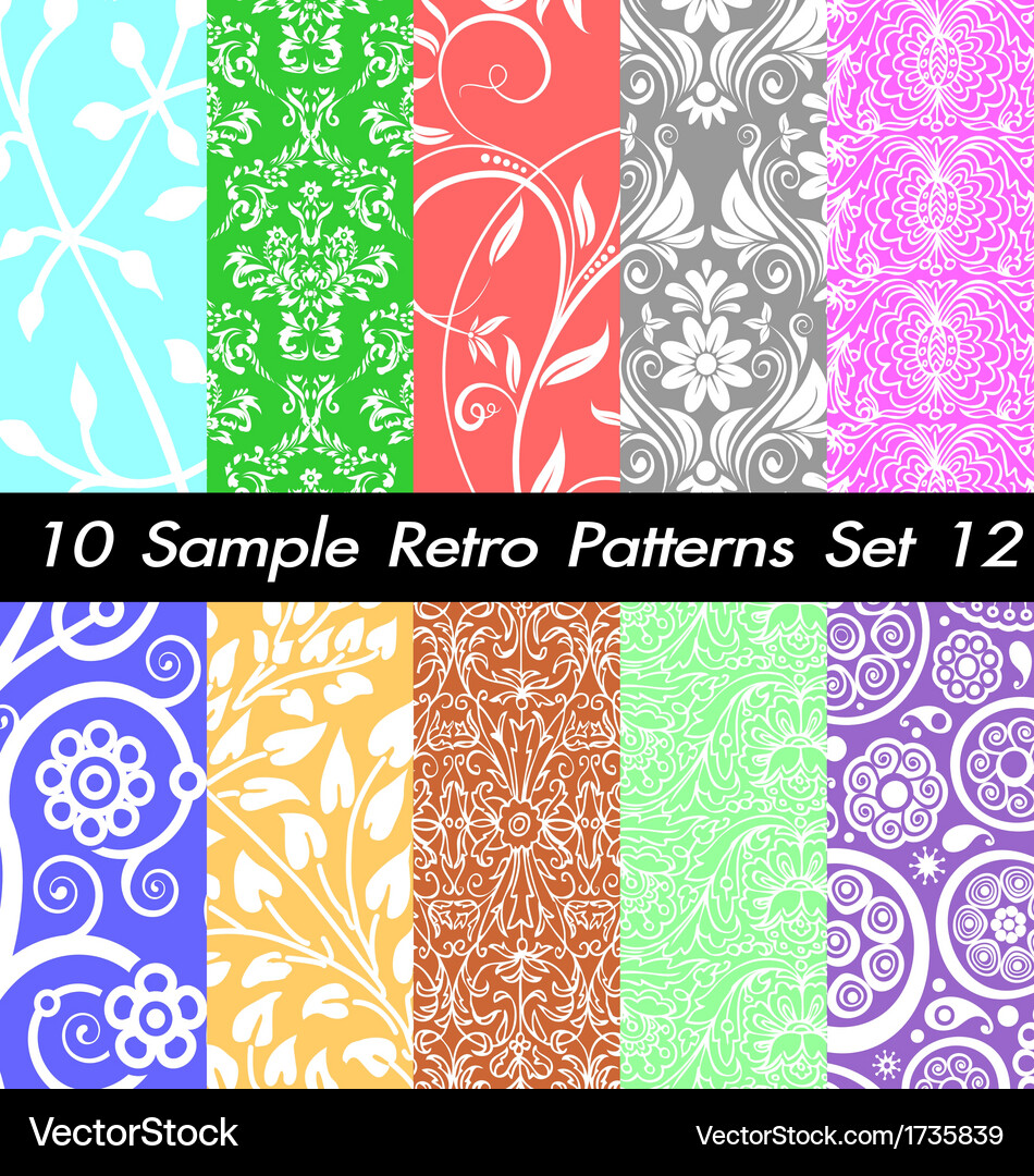 10 retro patterns textures set 12 Vector Image