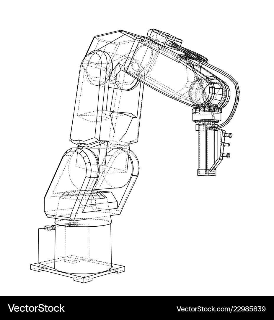 3d outline robotic arm rendering of vector image