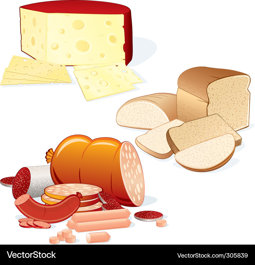 Assorted Deli Meat and Cheese Selection Vector Image