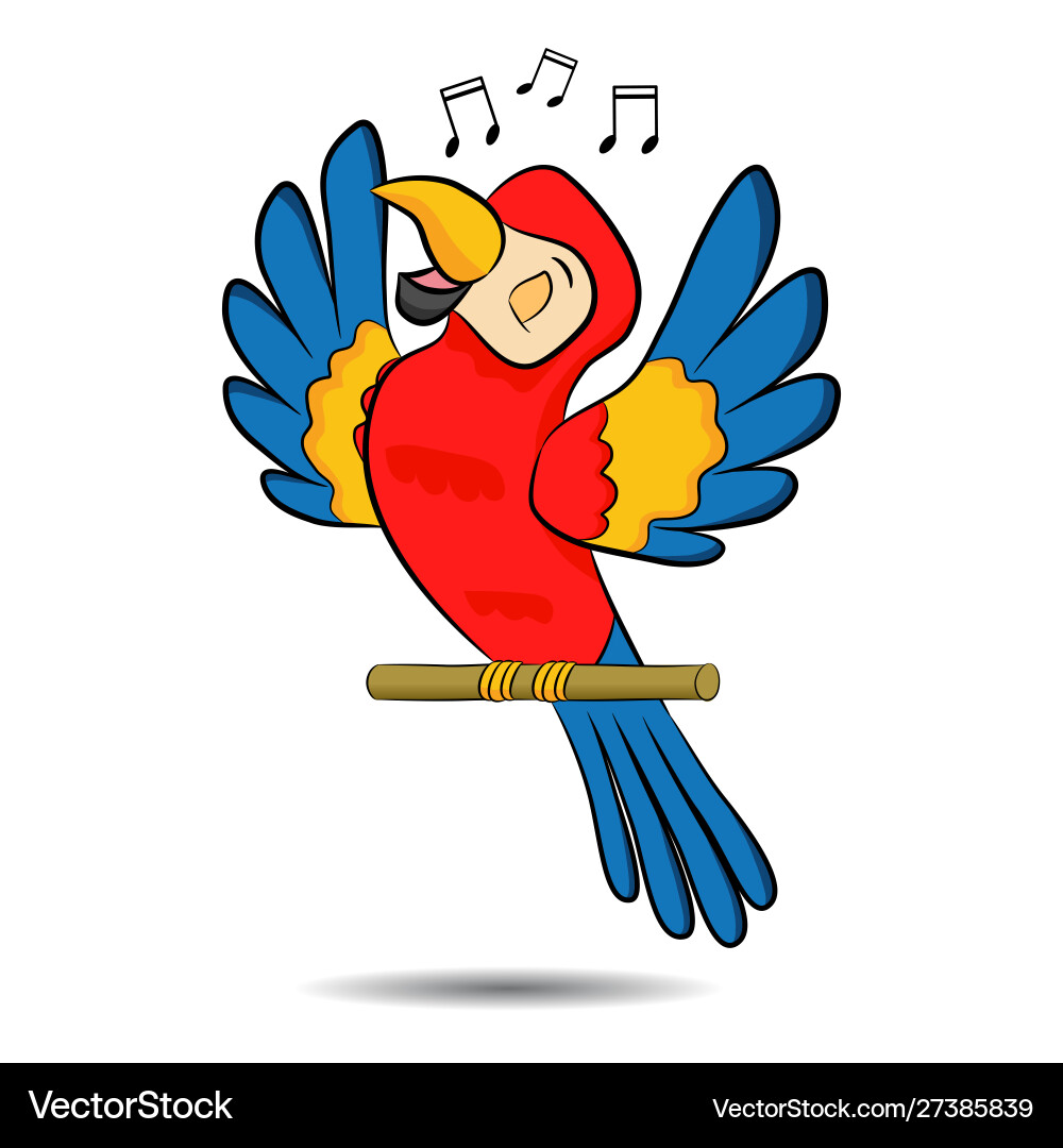 Cute cartoon three colored parrot sing song Cute cartoon three colored parrot sing song vector image