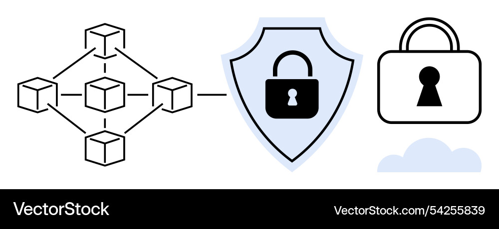 Cybersecurity concept with blockchain shield lock Cybersecurity concept with blockchain shield lock vector image