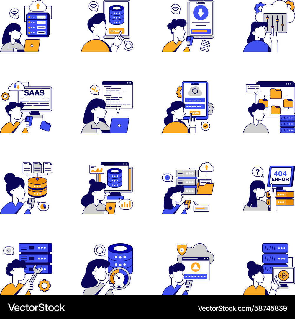 Data Server & Analytics Flat Icons Vector Image