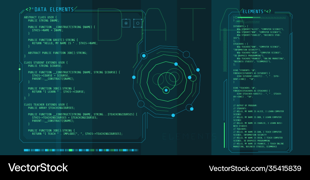Hud interface elements with part php code Hud interface elements with part php code Vector Image