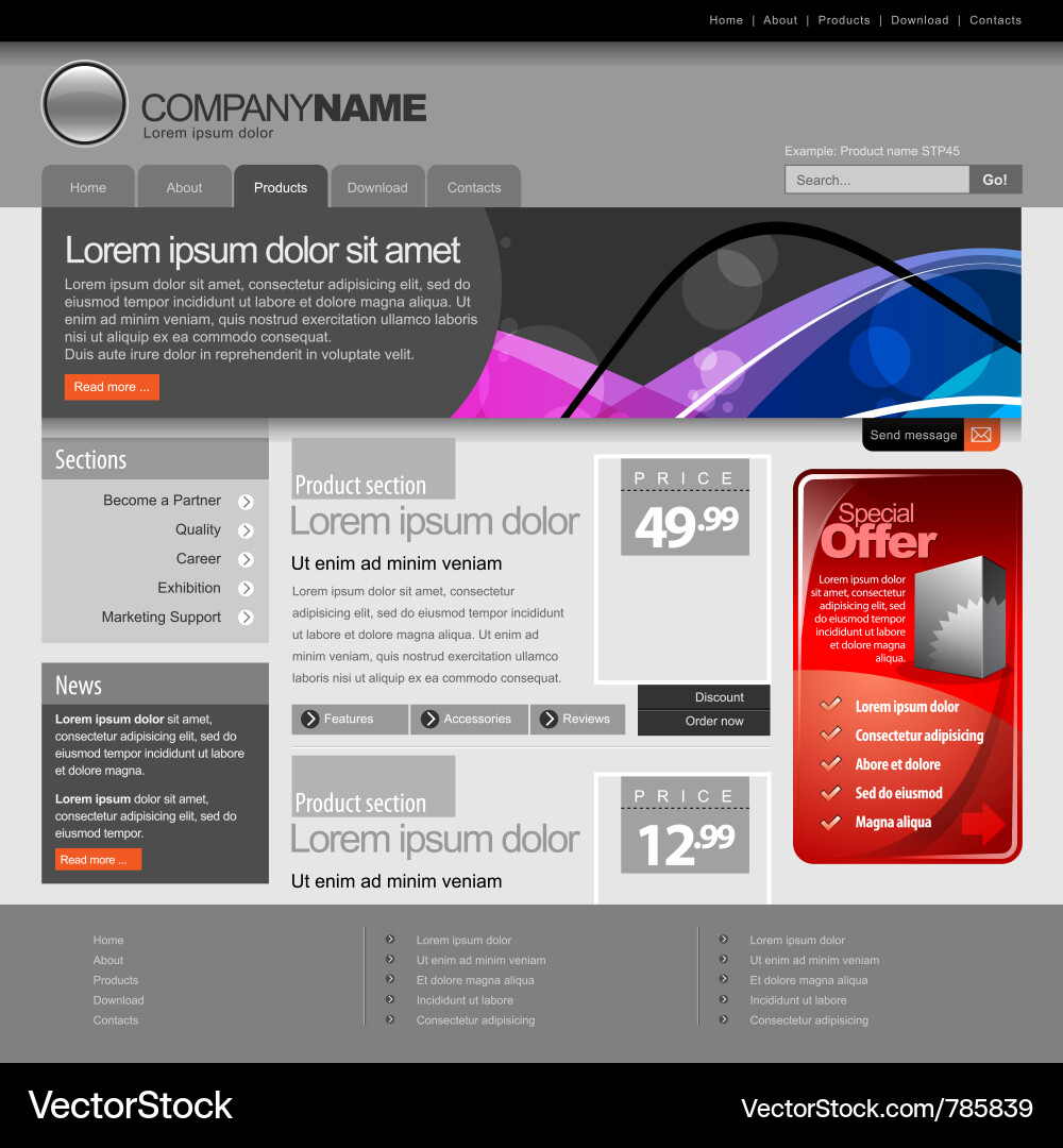Modern Gray 960 Grid Website Template Vector Image