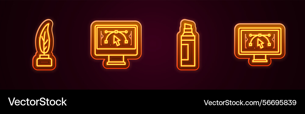 Set line feather and inkwell computer with design Vector Image