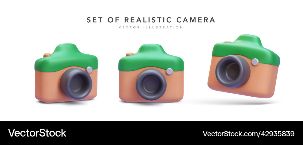 Set of 3d realistic render camera with shadow Set of 3d realistic render camera with shadow vector image