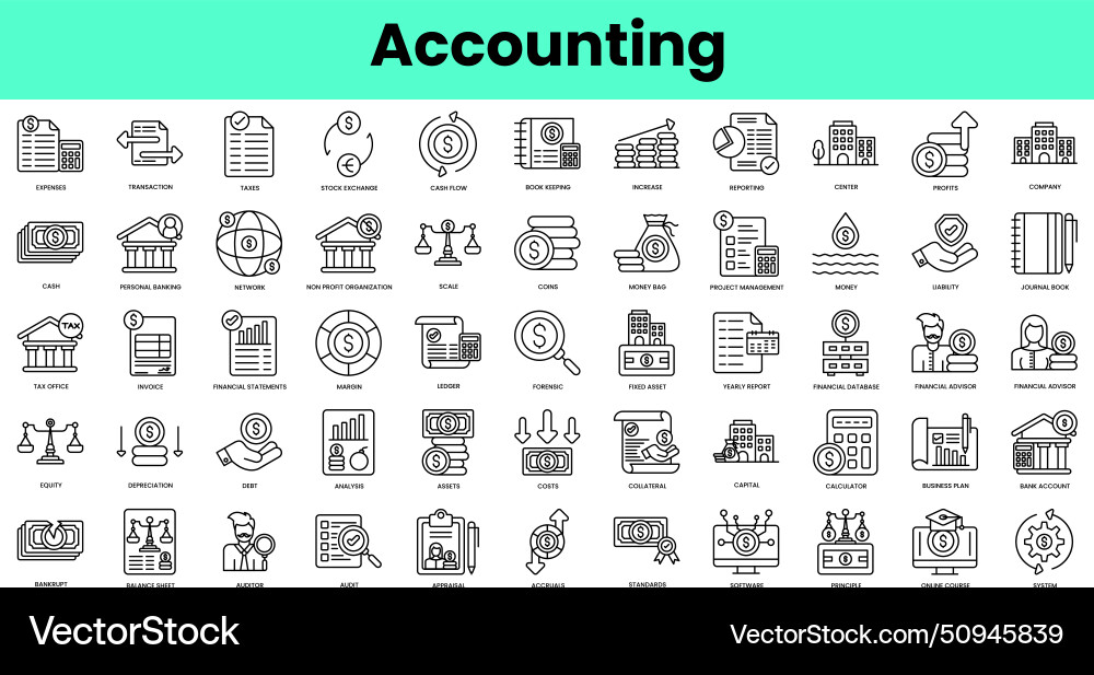 Set of accounting icons linear style icon bundle Set of accounting icons linear style icon bundle vector image