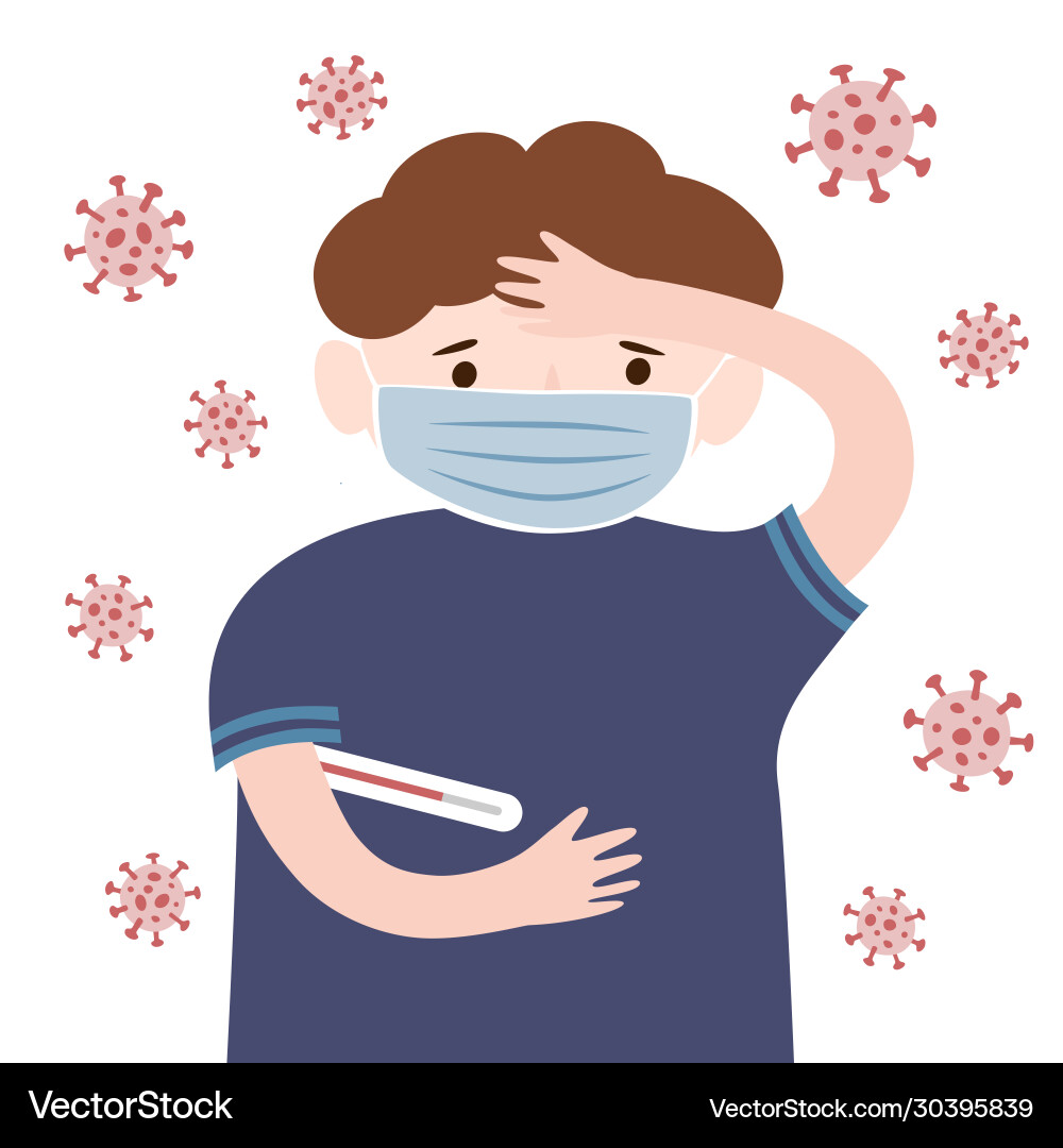 Sick child with a coronavirus thermometer Sick child with a coronavirus thermometer vector image