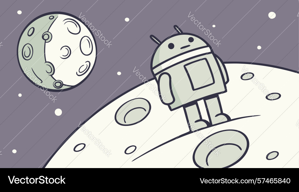 Android robot on moon with planet design vector image