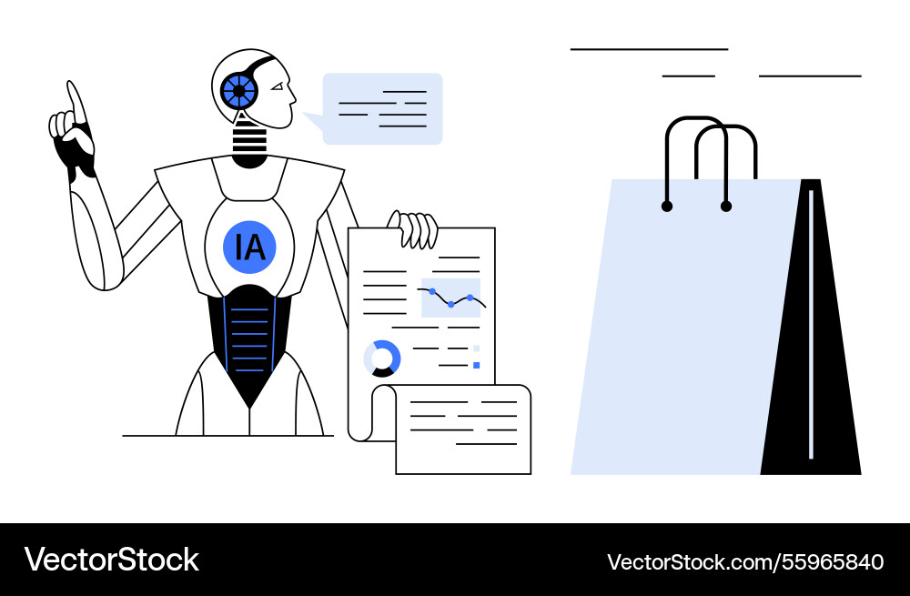 Artificial intelligence robot presenting data Artificial intelligence robot presenting data vector image