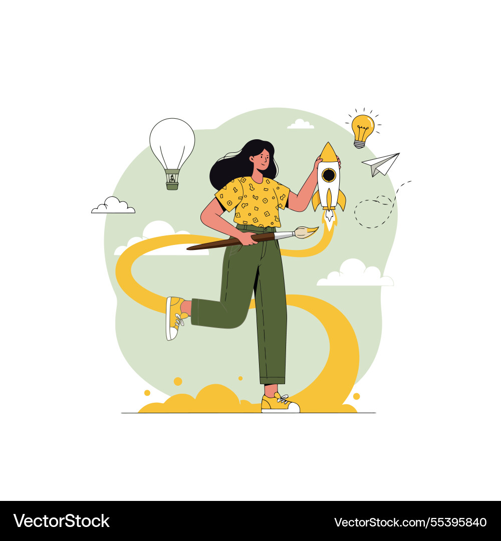 Creating new ideas with rocket lightbulb and hot Vector Image