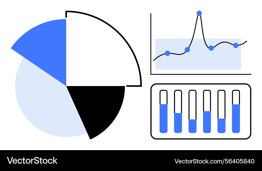 Data visualization with pie chart line graph vector image