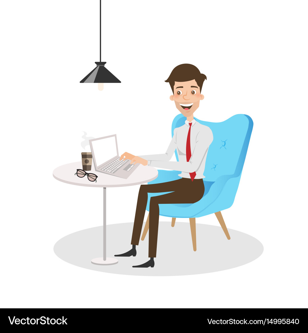 Man Working on Computer at Office vector image