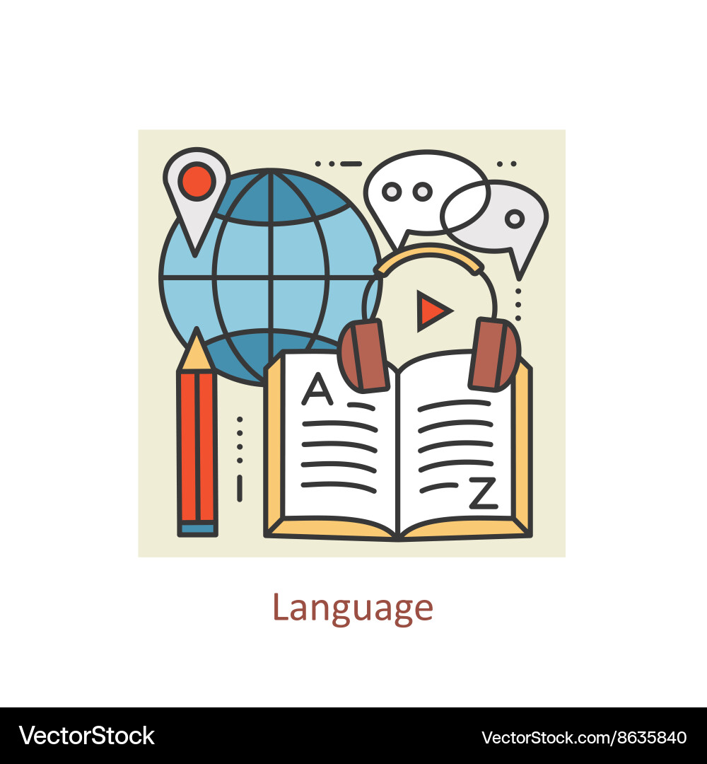 Modern color thin line concept of learning foreign vector image
