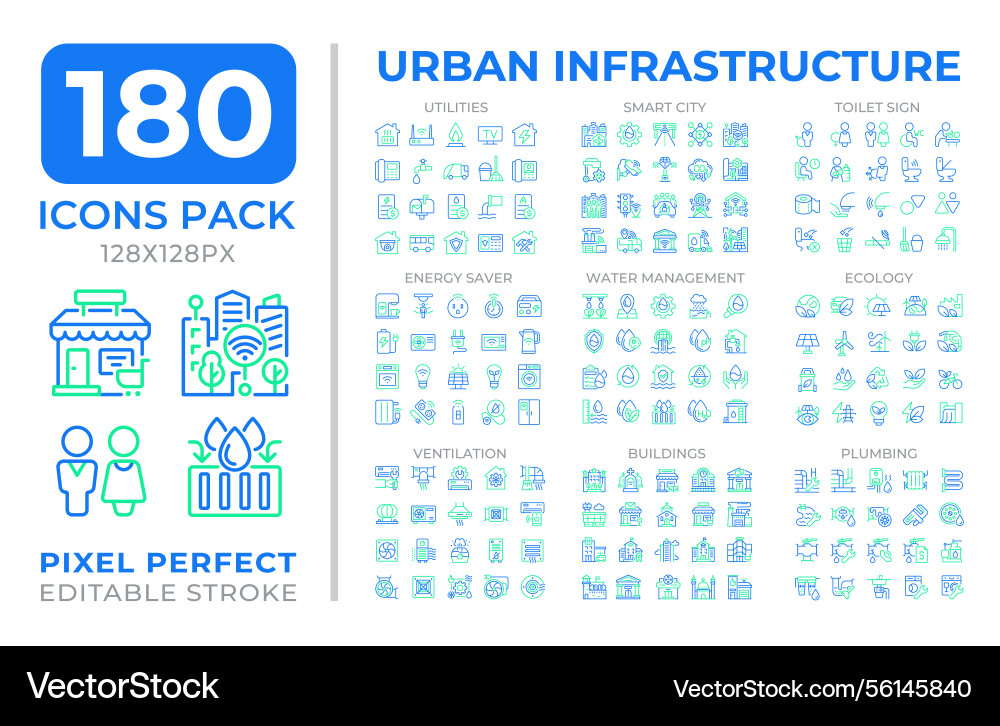 Urban infrastructure two color line icons set Vector Image