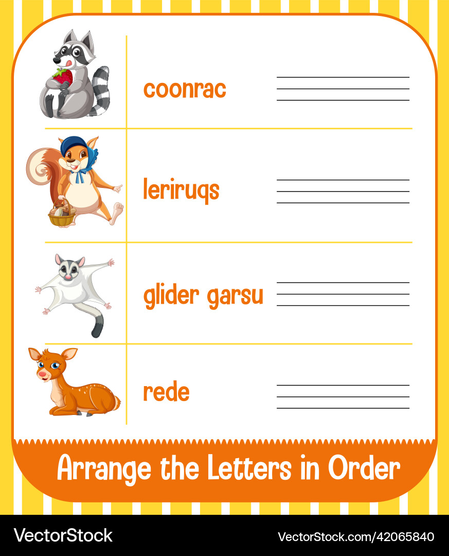 Worksheet design for arrange the letters in order Worksheet design for arrange the letters in order Vector Image