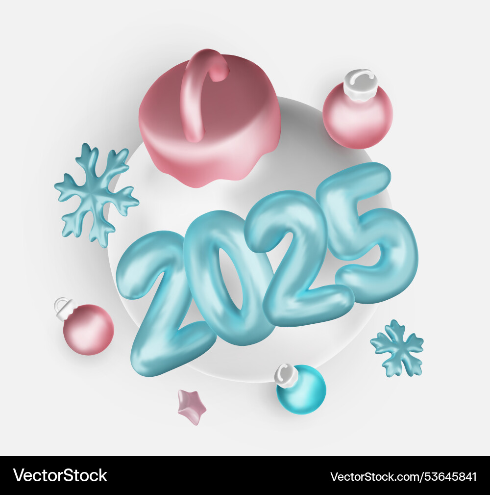 2025 happy new year realistic xmas ball and metal 2025 happy new year realistic xmas ball and metal vector image