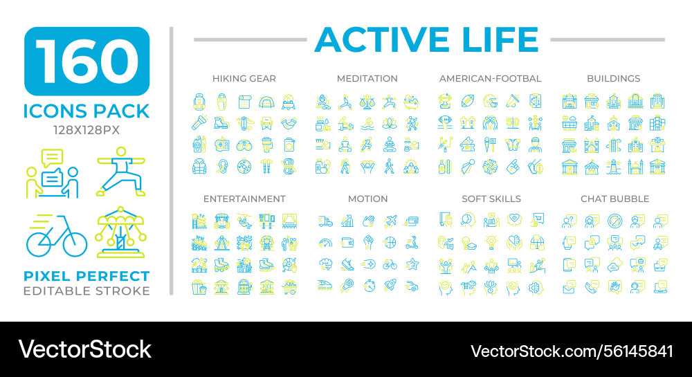 Active life two color line icons set collection Active life two color line icons set collection vector image