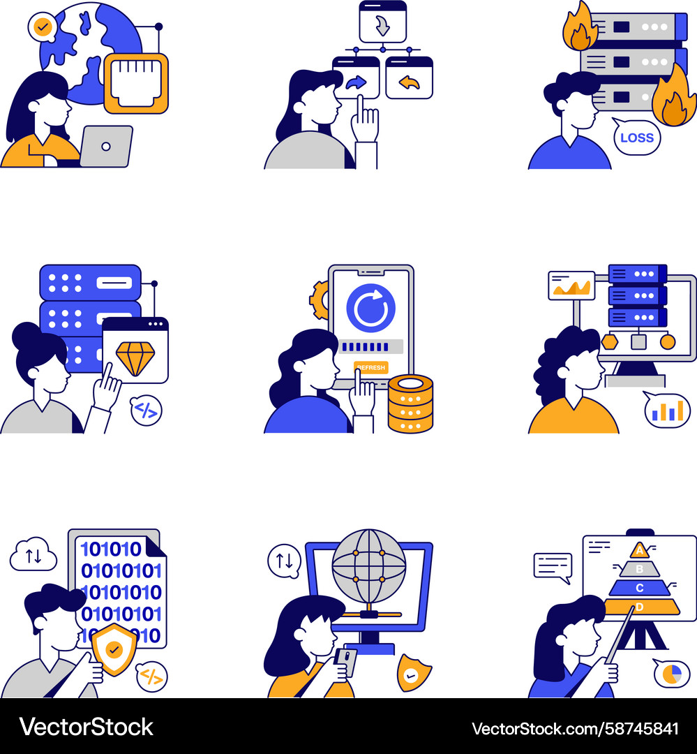 Data Server Icon Set Vector Image