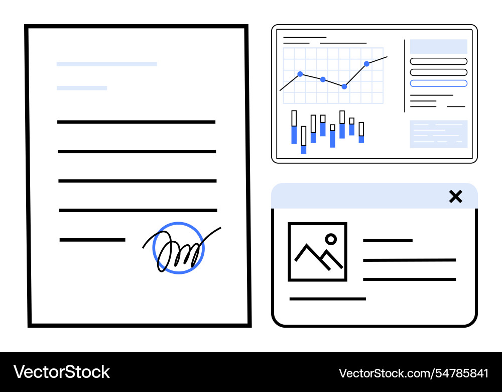 Digital signature on document with data analysis vector image