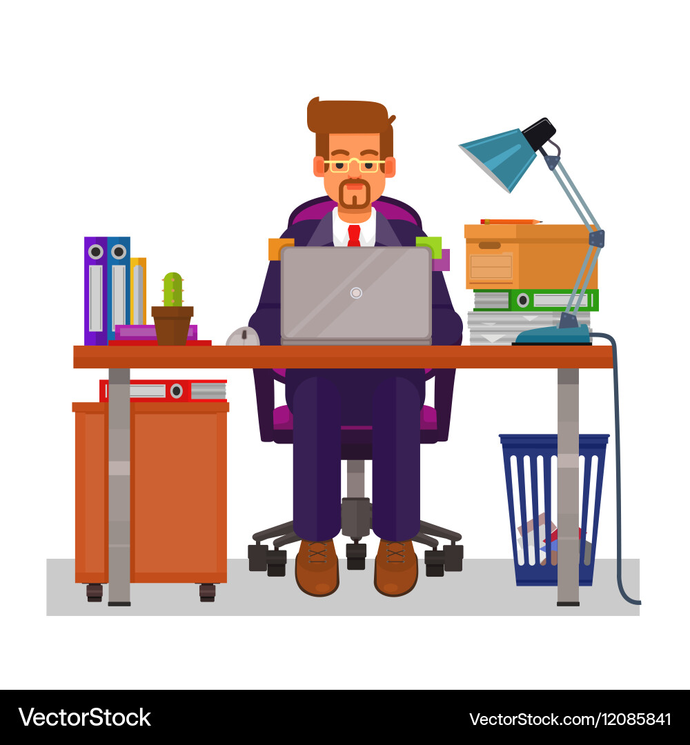Man Working at Desk with Papers vector image