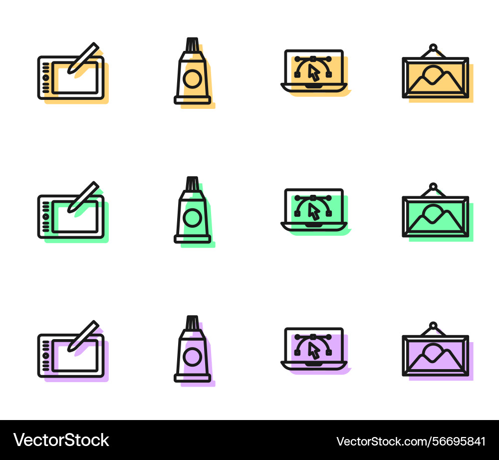 Set line computer with design program graphic Set line computer with design program graphic vector image