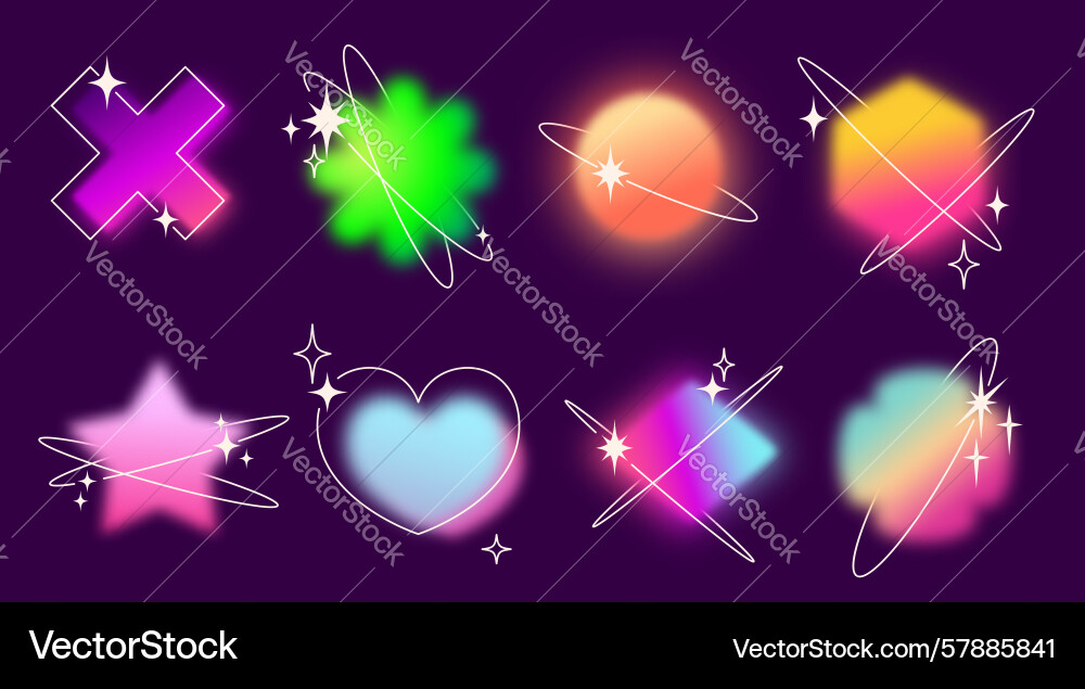 Y2k gradient shape set with glowing blur effects Y2k gradient shape set with glowing blur effects Vector Image