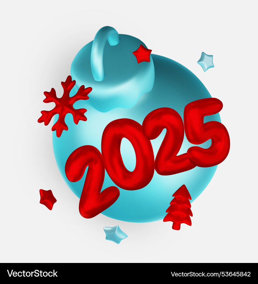 2025 happy new year realistic xmas ball and metal 2025 happy new year realistic xmas ball and metal vector image