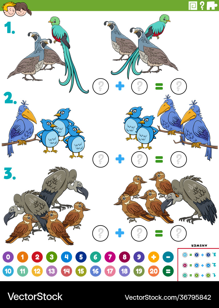 Bird Addition Puzzle - Math Task vector image