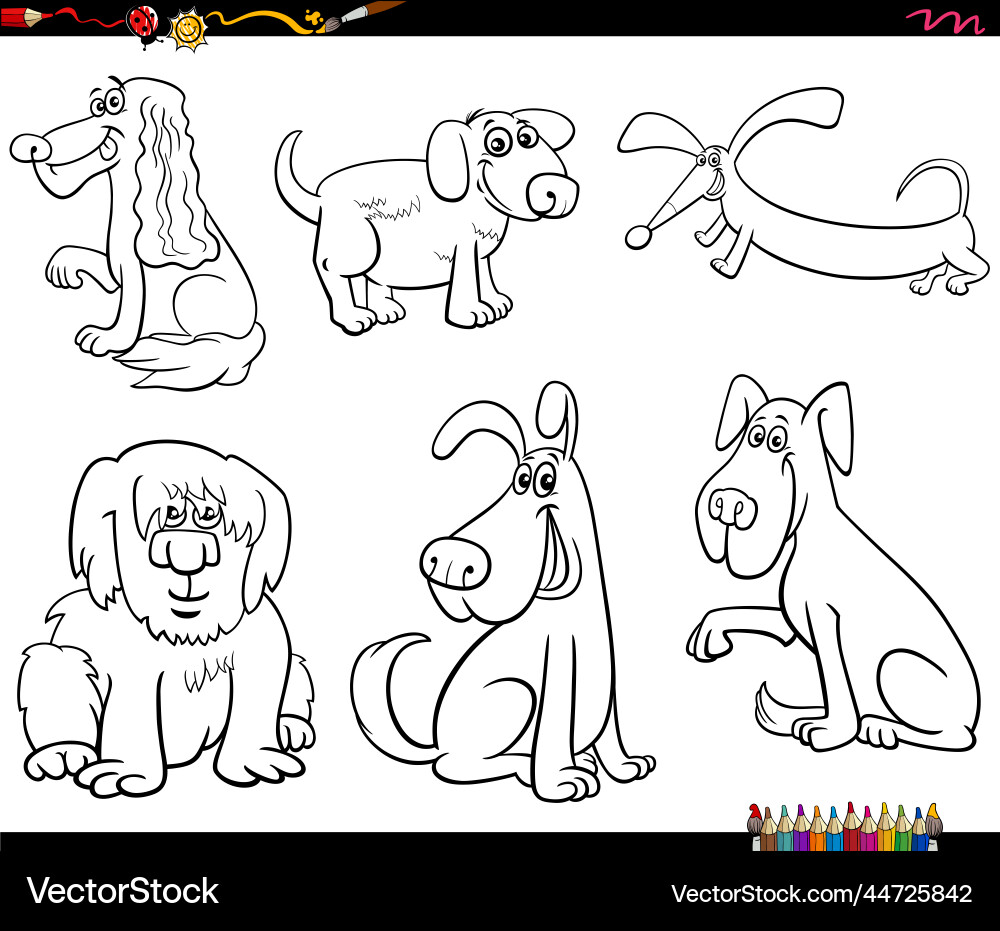 Cartoon dogs animal characters set coloring page Cartoon dogs animal characters set coloring page vector image