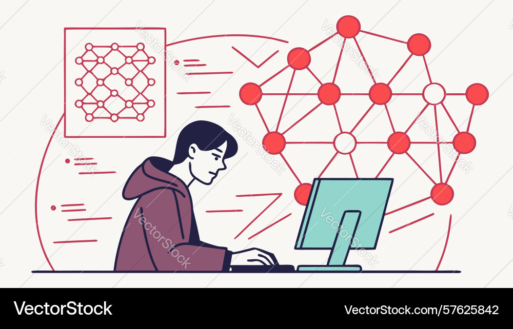 Connecting to network nodes - digital vector image