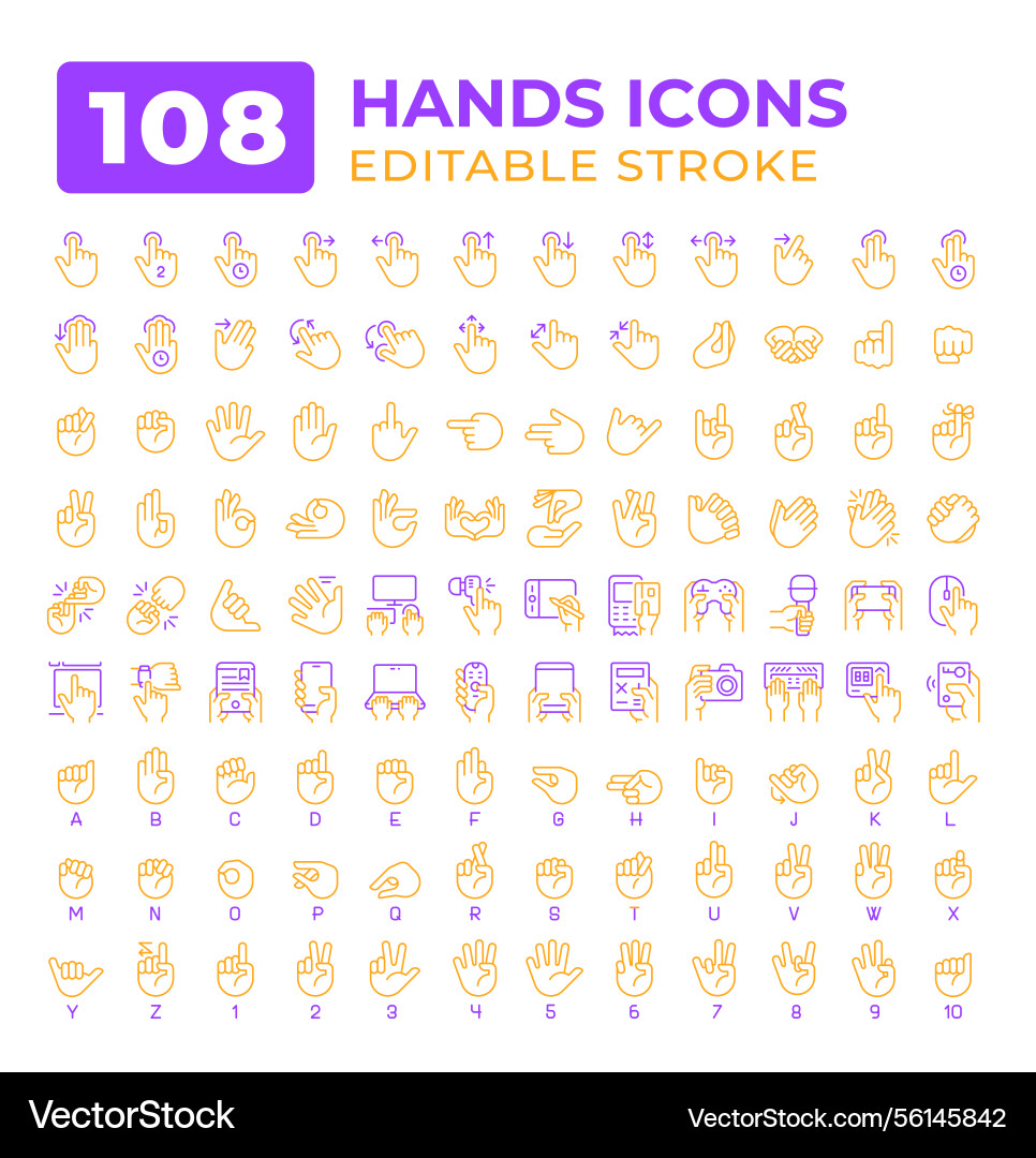 Hands two color line icons set collection Vector Image