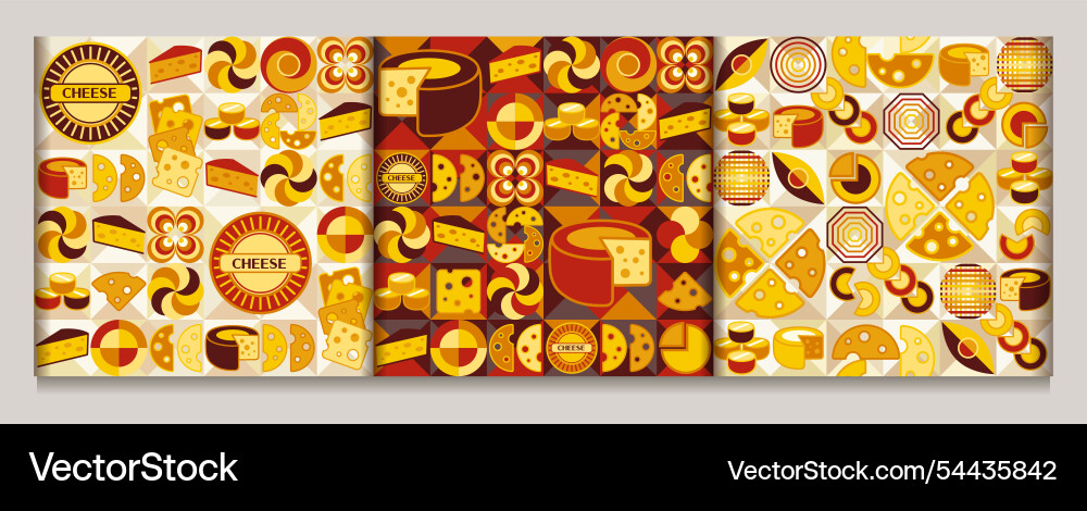 Seamless geometric patterns with icons of cheese Vector Image