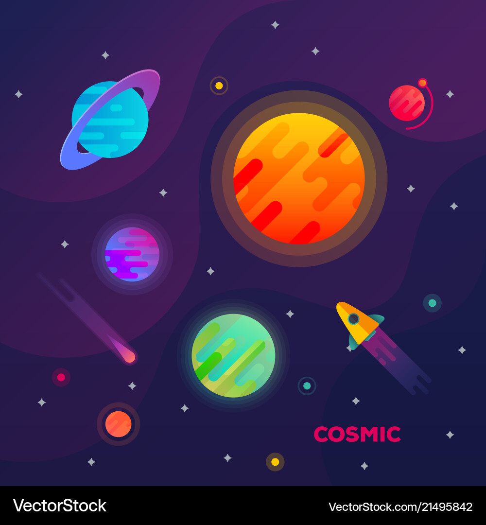 Space Planets Galaxy with Spaceship Vector Image