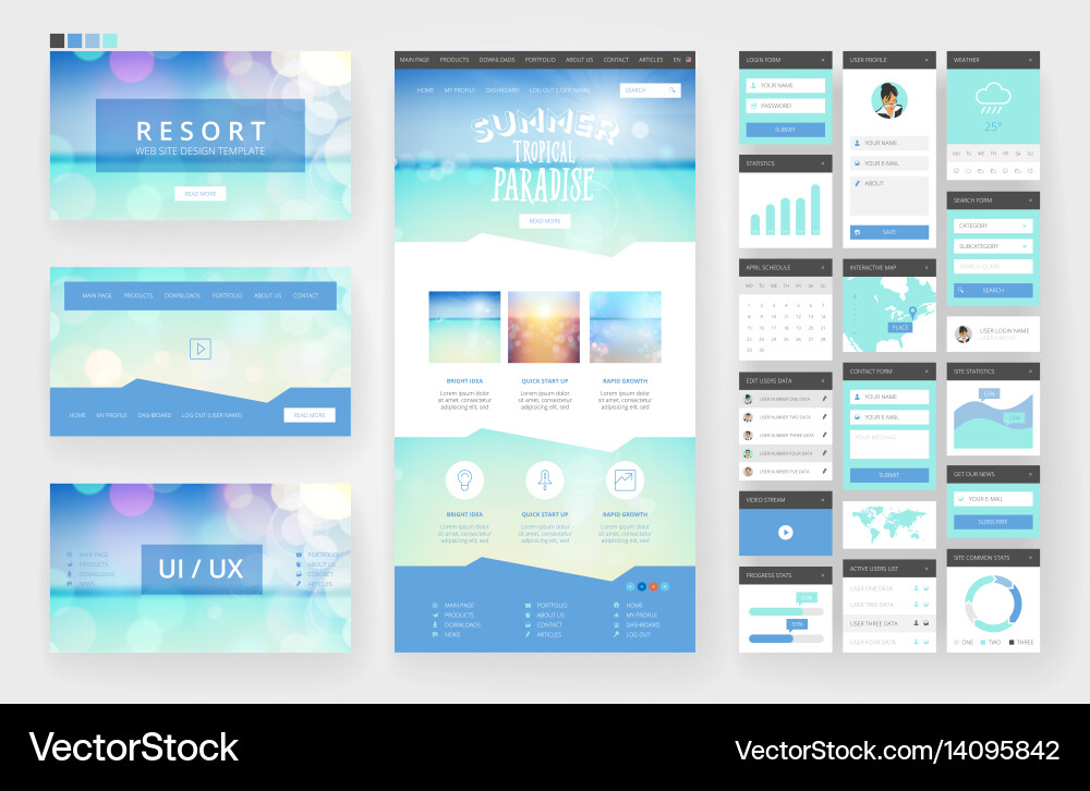Website design template and interface elements Vector Image