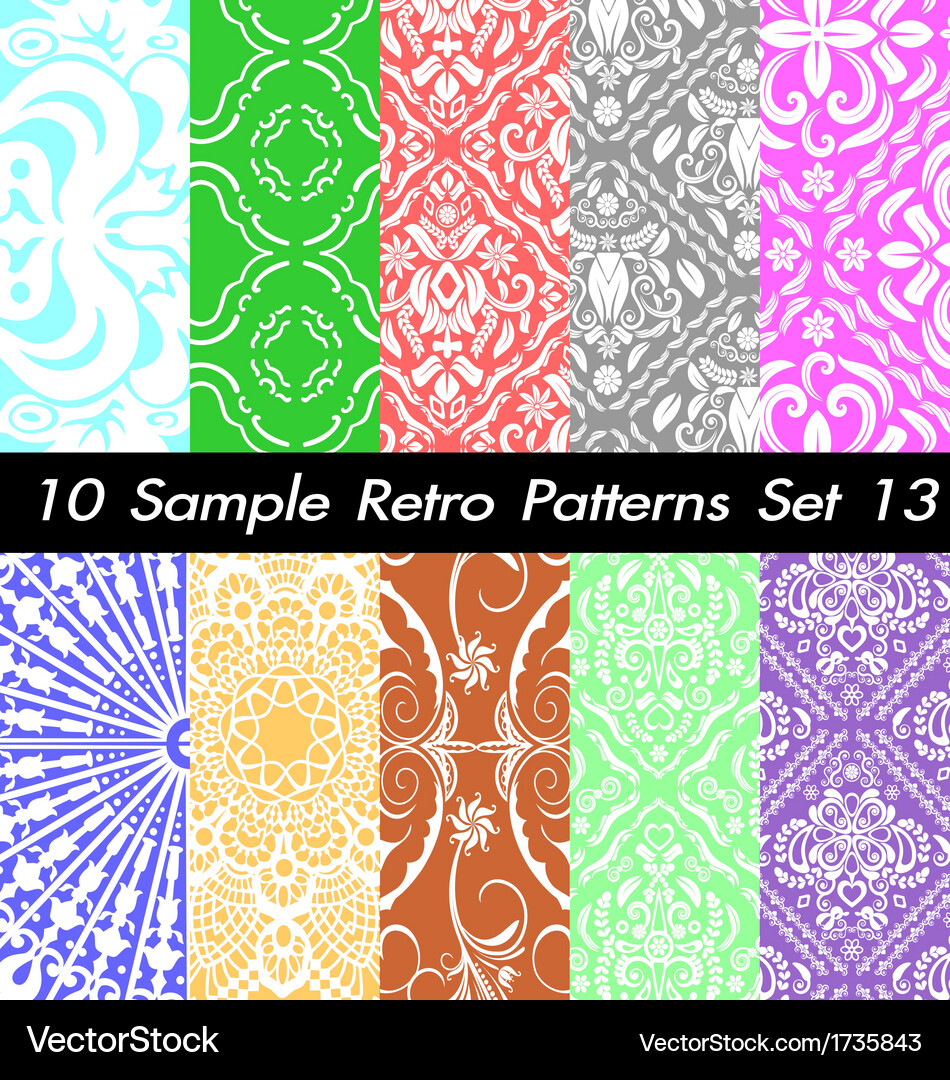 10 retro patterns textures set 13 Vector Image
