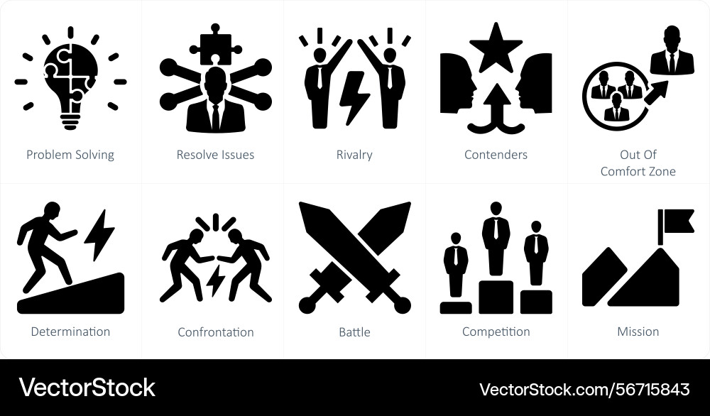 A set of 10 challenge icons as problem solving Vector Image
