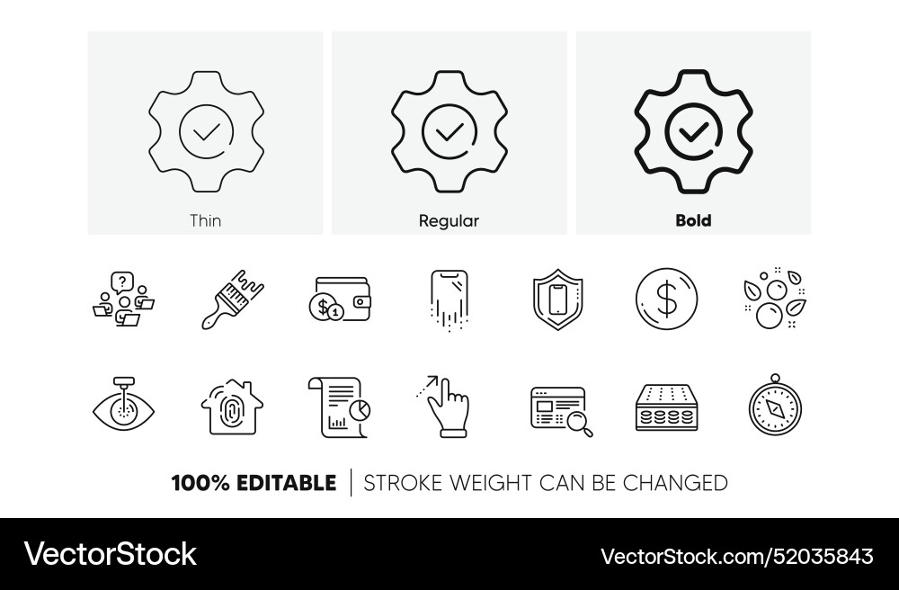 Brush execute and report line icons for web app vector image